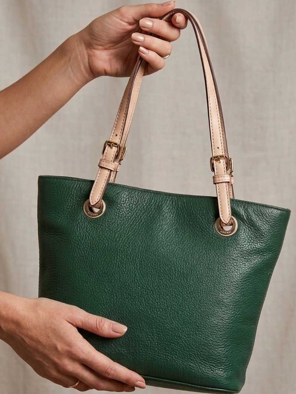 Michael Kors Green Leather Shoulder Bag with Tan Straps